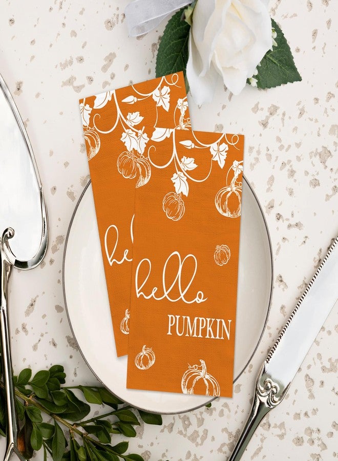 TAJWE 100 Count Hello Fall Disposable Napkins Orange Pumpkins Autumn Cocktail Napkins Thanksgiving Harvest Decorative Lunch Dinner Paper Guest Hand Towels for Kitchen Bathroom Party Supplies 4.3x7.8 - Image 2