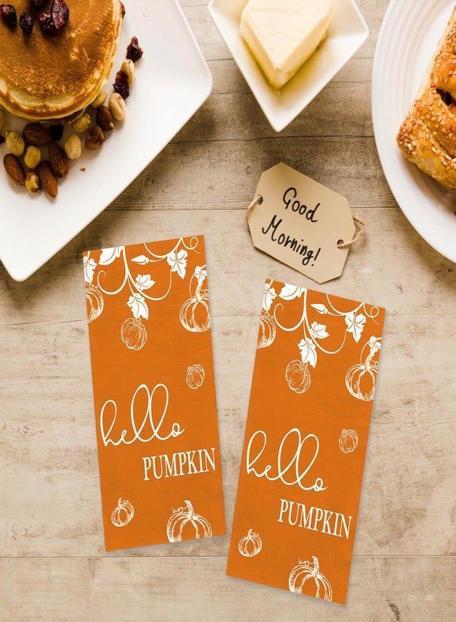 TAJWE 100 Count Hello Fall Disposable Napkins Orange Pumpkins Autumn Cocktail Napkins Thanksgiving Harvest Decorative Lunch Dinner Paper Guest Hand Towels for Kitchen Bathroom Party Supplies 4.3x7.8 - Image 3
