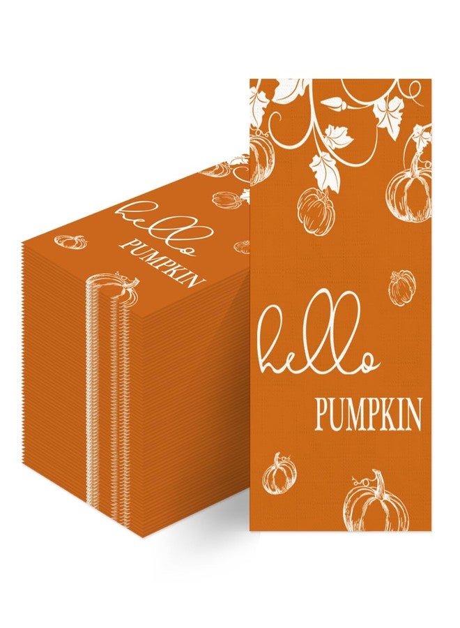 TAJWE 100 Count Hello Fall Disposable Napkins Orange Pumpkins Autumn Cocktail Napkins Thanksgiving Harvest Decorative Lunch Dinner Paper Guest Hand Towels for Kitchen Bathroom Party Supplies 4.3x7.8 - Image 1