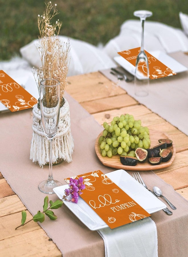 TAJWE 100 Count Hello Fall Disposable Napkins Orange Pumpkins Autumn Cocktail Napkins Thanksgiving Harvest Decorative Lunch Dinner Paper Guest Hand Towels for Kitchen Bathroom Party Supplies 4.3x7.8 - Image 4