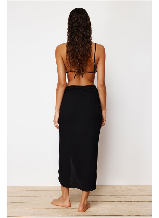 trendyol - Black Midi Woven Flounce Skirt TBESS24ET00015 - Image 1