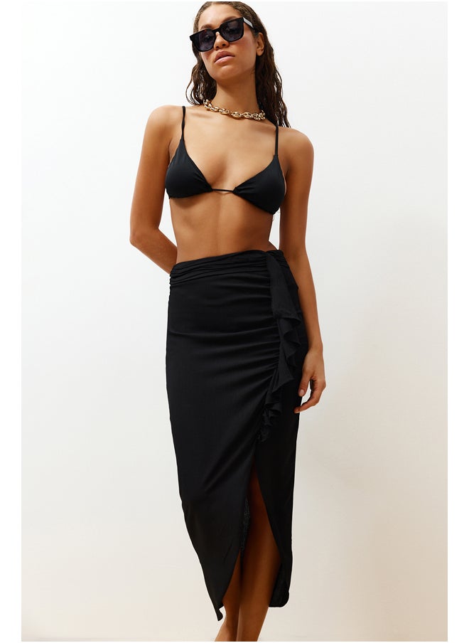 trendyol - Black Midi Woven Flounce Skirt TBESS24ET00015 - Image 1