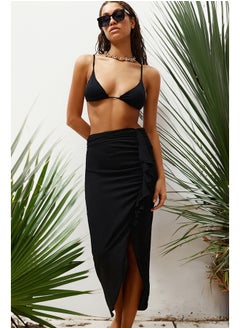 Black Midi Woven Flounce Skirt TBESS24ET00015