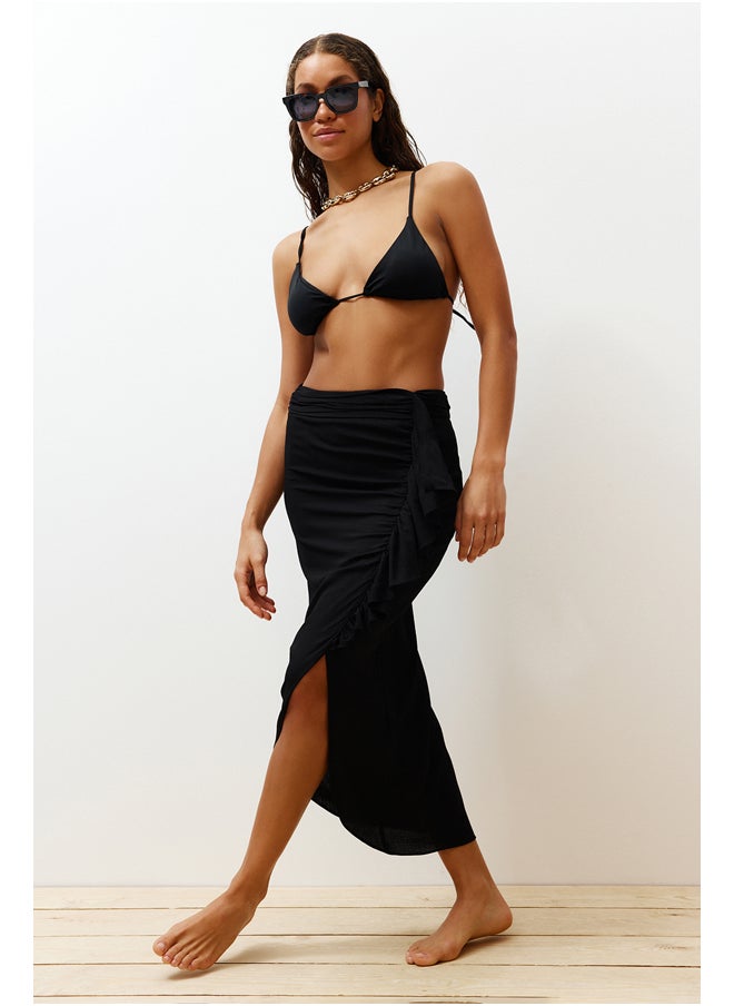 trendyol - Black Midi Woven Flounce Skirt TBESS24ET00015 - Image 1