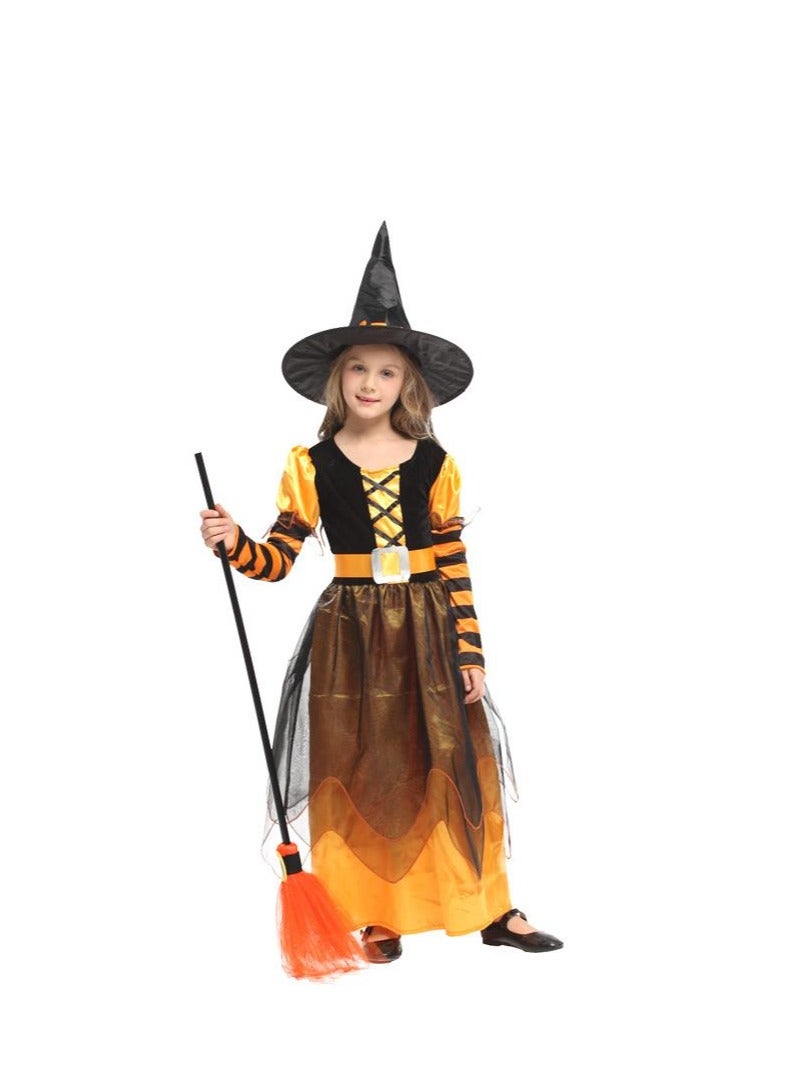 Golden Witch Costume Girls Witch Dress Princess Skirt with Hat Role Playing Set Suitable for Party, Carnival, Masquerade, Size XL Suitable for Height 130-140cm (Yellow) - Image 1