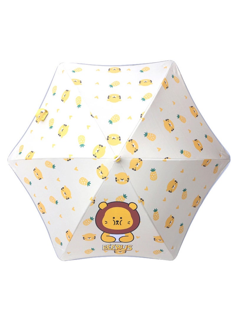Cute Cartoon Pattern Children'S Umbrella, Black Plastic Material Dual-Purpose Umbrella, Suitable For Boys And Girls, Elementary School Students, Infants And Young Children, Medium-Sized Long Handle With Pulleys, Reflective Rounded Corners (Pineapple Lion) - Image 1