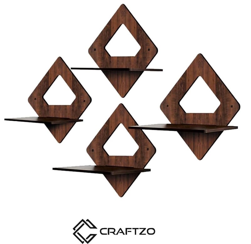 CRAFTZO رفوف كرافتزو الجدارية لغرفة المعيشة رف MDF أنيق قائم بذاته لغرفة المعيشة وغرفة النوم والمطبخ مجموعة من 4 رفوف مستطيلة بنية - Image 3