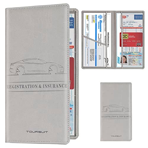 TOURSUIT Car Registration and Insurance Card Holder Vehicle License Document Glove Box Compartment Organizer Interior Car Accessories for Women Men Grey - Image 1