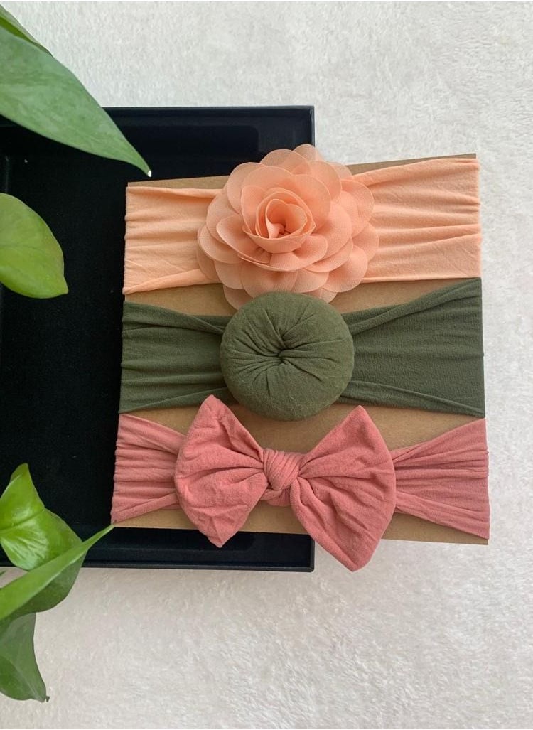 The Girl Cap The Girl Cap Elastic Baby Headband Stretchable Nylon Assorted Hairbands for Baby Orange, Green, Peach  - Image 3