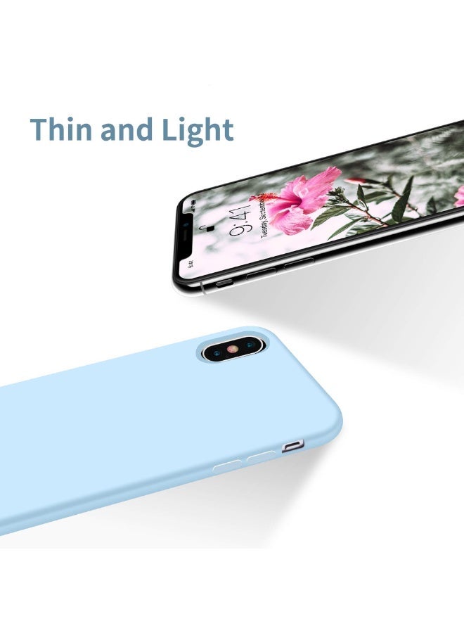 جراب متوافق مع iPhone Xs Max مقاس 6.5 بوصة، جراب هاتف نحيف من السيليكون السائل بأربع طبقات من المطاط الهلامي الناعم المقاوم للصدمات مع بطانة من الألياف الدقيقة المضادة للخدش (أزرق فاتح) - Image 2