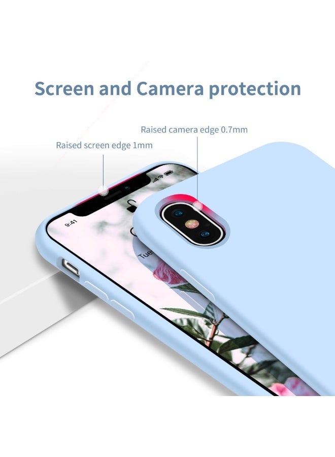 جراب متوافق مع iPhone Xs Max مقاس 6.5 بوصة، جراب هاتف نحيف من السيليكون السائل بأربع طبقات من المطاط الهلامي الناعم المقاوم للصدمات مع بطانة من الألياف الدقيقة المضادة للخدش (أزرق فاتح) - Image 4