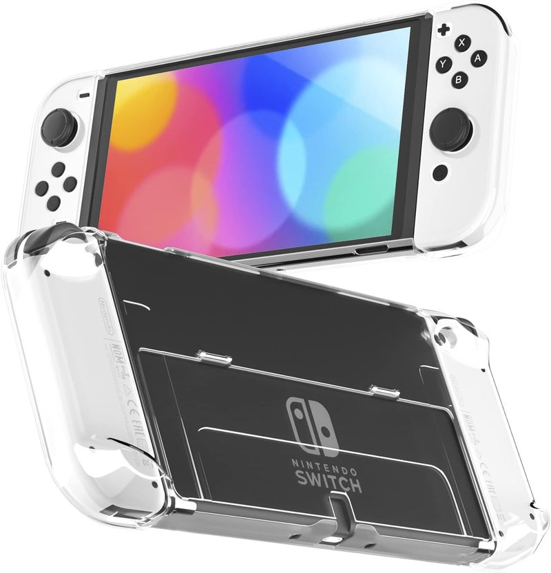 حافظة 3 في 1 شفافة لجهاز Nintendo Switch OLED، تتوافق مع الهيكل الأساسي للجهاز ووحدة التحكم Joycon، تتميز بمقبض مريح وتصميم يمنع الصدمات والخدوش. - Image 1