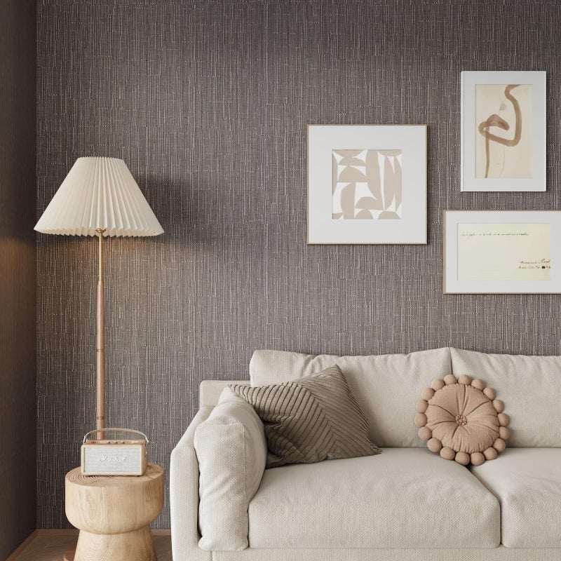 CRE8TIVE Taupe Brown Grasscloth Peel and Stick Wallpaper 12x80 Faux Woven Grass Cloth Wallpaper Removable Self Adhesive Brown Contact Paper Linen Weave Wall Paper for Bedroom Living Room Furniture