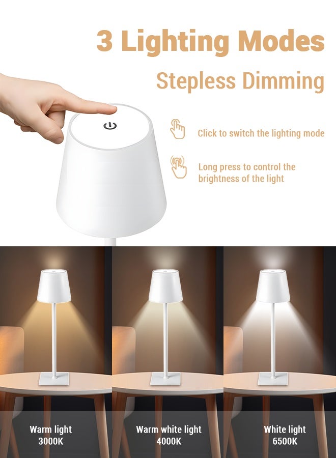 Cordless Table Lamp LED Desk Lamp，Portable LED Desk Lamp, 1200mAh Battery Operated, 3 Color Stepless Dimming Up, for Restaurant/Bedroom/Bars/Outdoor Party/Camping/Coffee Shop Atmosphere Night Light(White) - Image 3