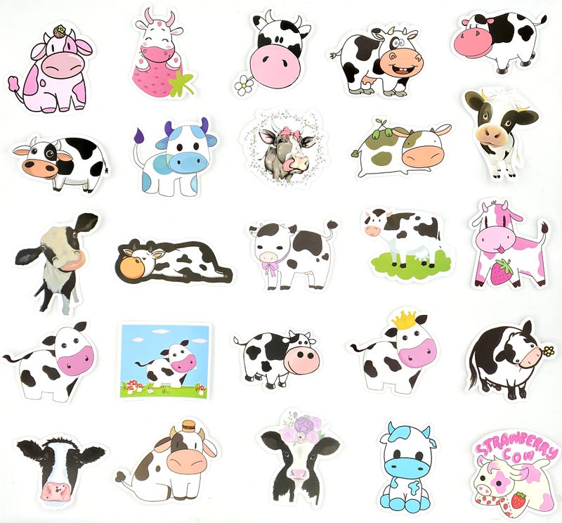 Aowplc 50 Pcs Cow Stickers Pack, Vinyl Waterproof Cute Cartoon Animal Sticker for Kids - Image 2