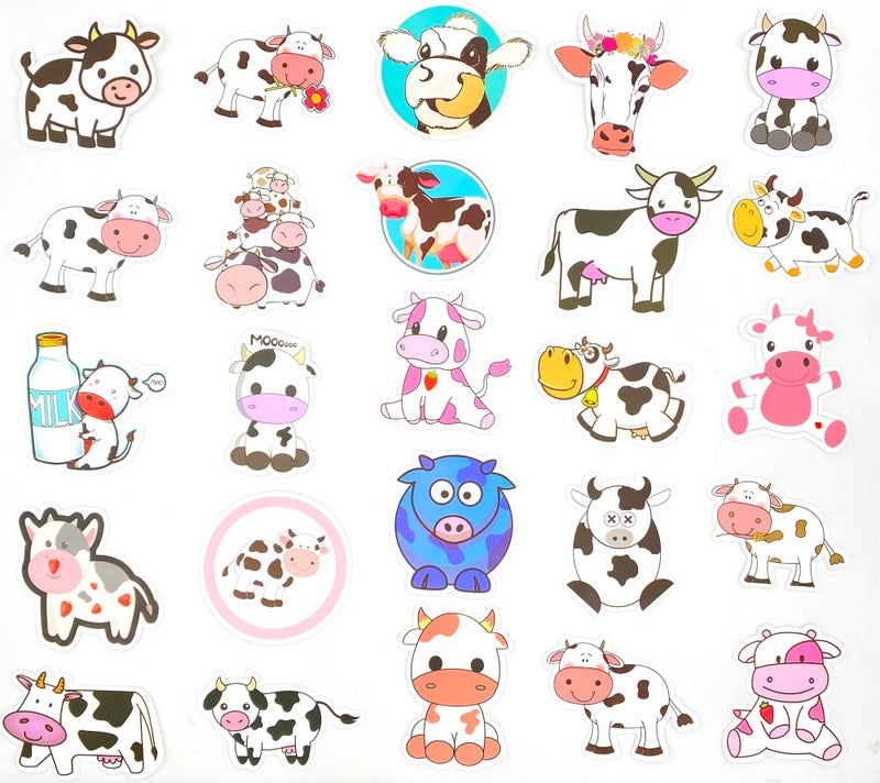 Aowplc 50 Pcs Cow Stickers Pack, Vinyl Waterproof Cute Cartoon Animal Sticker for Kids - Image 3