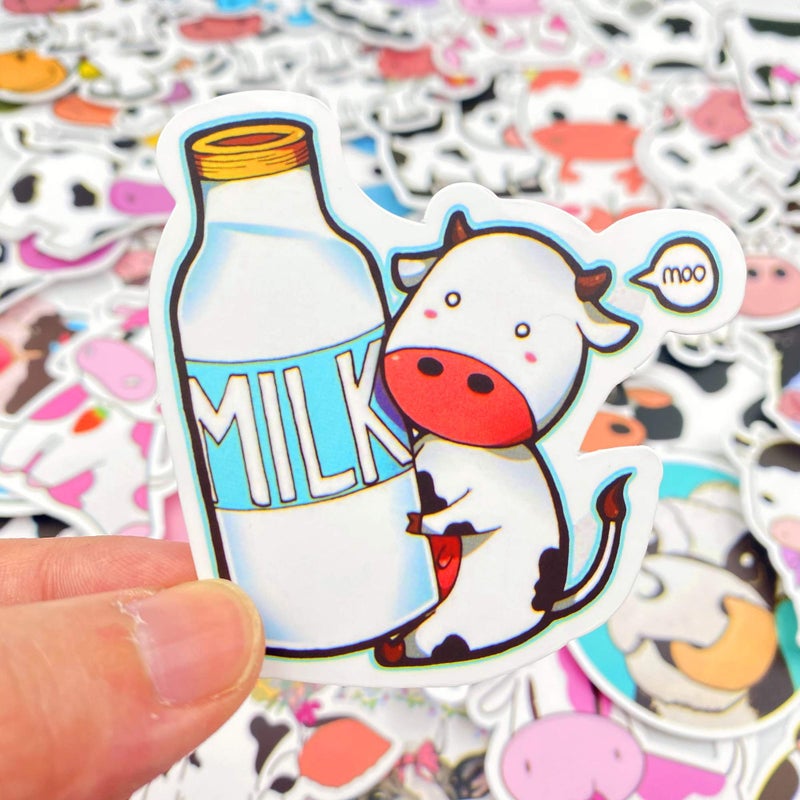 Aowplc 50 Pcs Cow Stickers Pack, Vinyl Waterproof Cute Cartoon Animal Sticker for Kids - Image 5