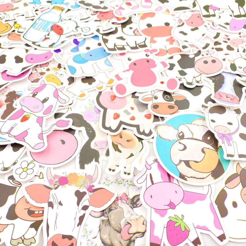 Aowplc 50 Pcs Cow Stickers Pack, Vinyl Waterproof Cute Cartoon Animal Sticker for Kids - Image 4