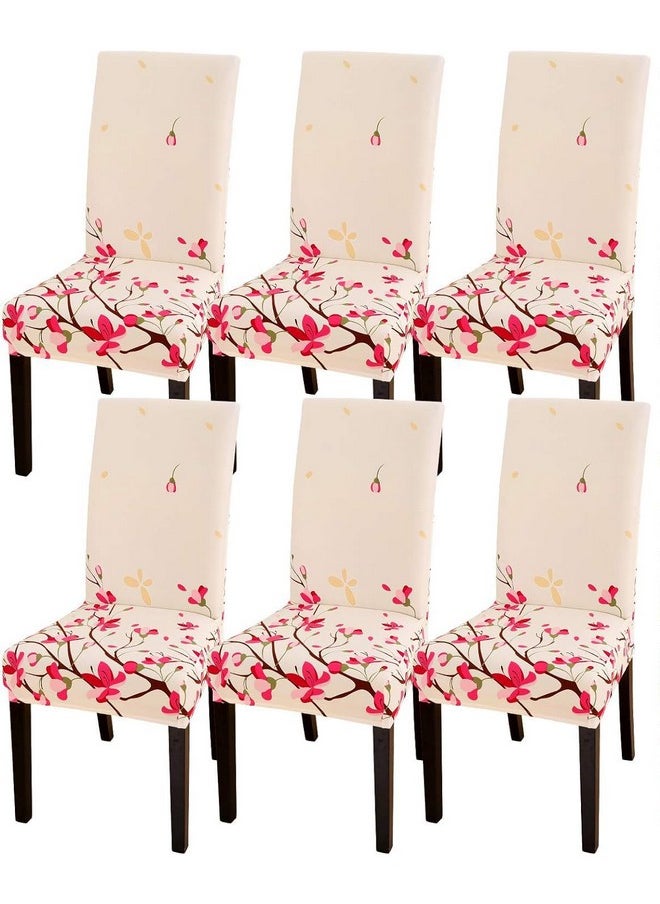 Styleys Styleys Elastic Chair Cover Stretch Removable Washable Short Dining Chair Cover Protector Seat Slipcover (Set of 6, Pink Flowers, SD3217)  - Image 1