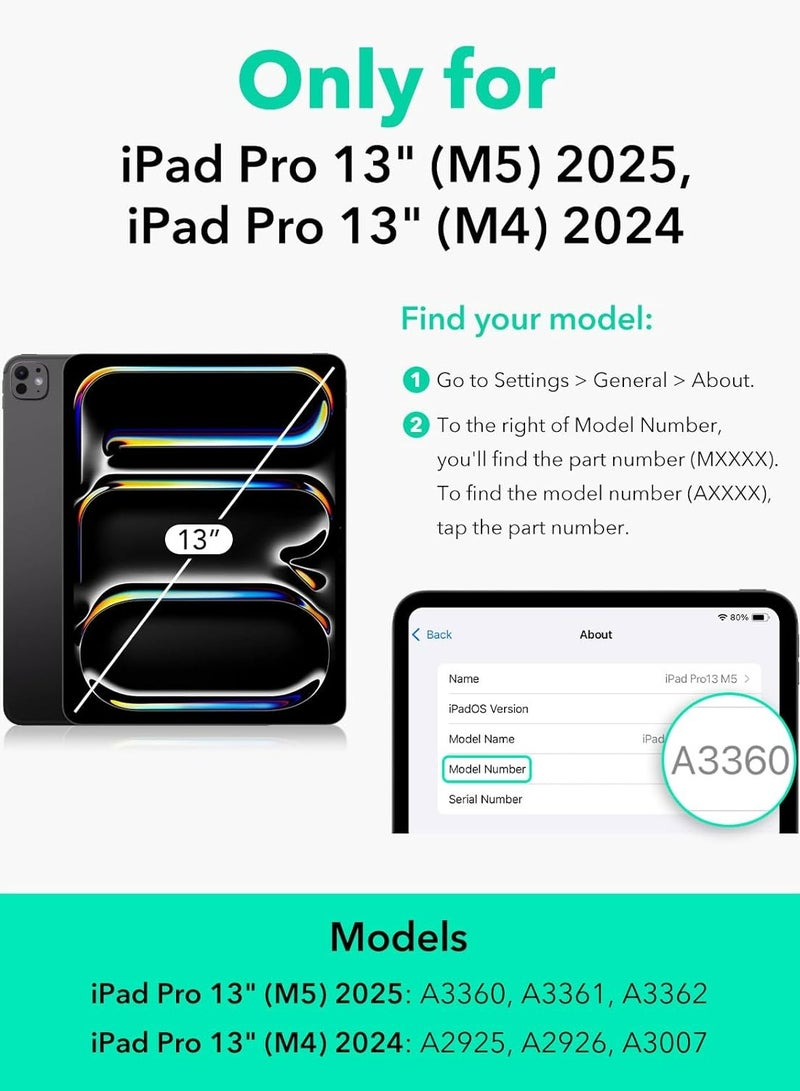 Rock Pow Case for iPad Pro 13 Inch Case M5 2025/ M4 2024, Smart Cover iPad Pro M5 M4 Case 13 Inch with Pencil Holder [Support Pencil Pro and Pencil (USB-C)] Support Touch ID and Auto Wake/Sleep Cover for iPad Pro 13 Inch Black - Image 2