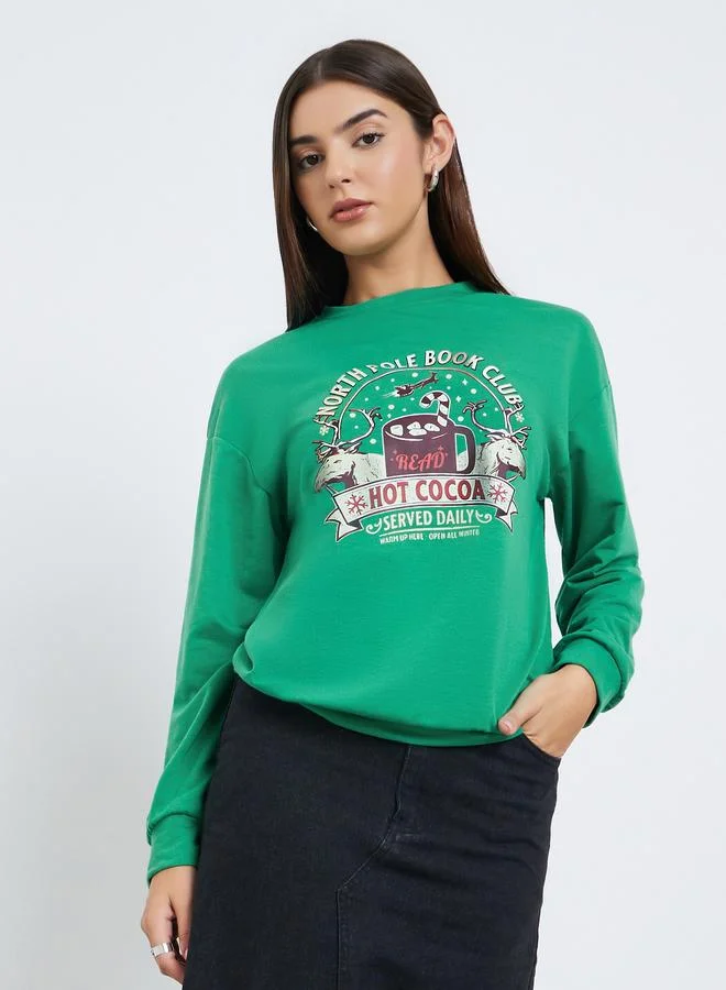 تايك تو سويت شيرت بقصة عادية وطبعة جرافيك