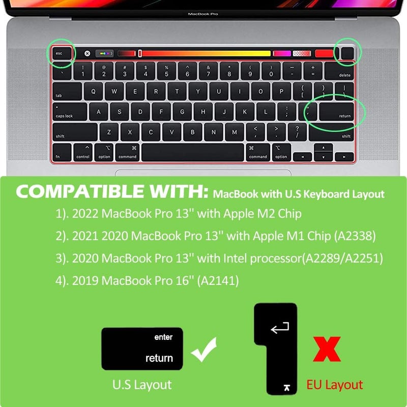 ProElife Ultra Thin Arabic Keyboard Cover Skin for MacBook Pro 13 Inch 2022 2021 2020 (Apple M2 Chip/Apple M1 Chip A2338/A2289/A2251) and 2019 MacBook Pro 16 Inch (Model A2141) Protector (Black) - Image 2