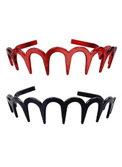 2Pcs Women Comfortable Shark Tooth Comb Headband Hair Band U Toothed Headband Lady Hair Accessory (Red + Black)