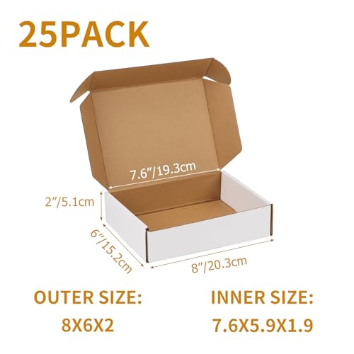PHAREGE 8x6x2 Inch Shipping Boxes 25 Pack White, Tab Lock Tuck Top Mailer Boxes for Packaging Small Business, Cardboard Gift Boxes for Wrapping Mailing Present - Image 2
