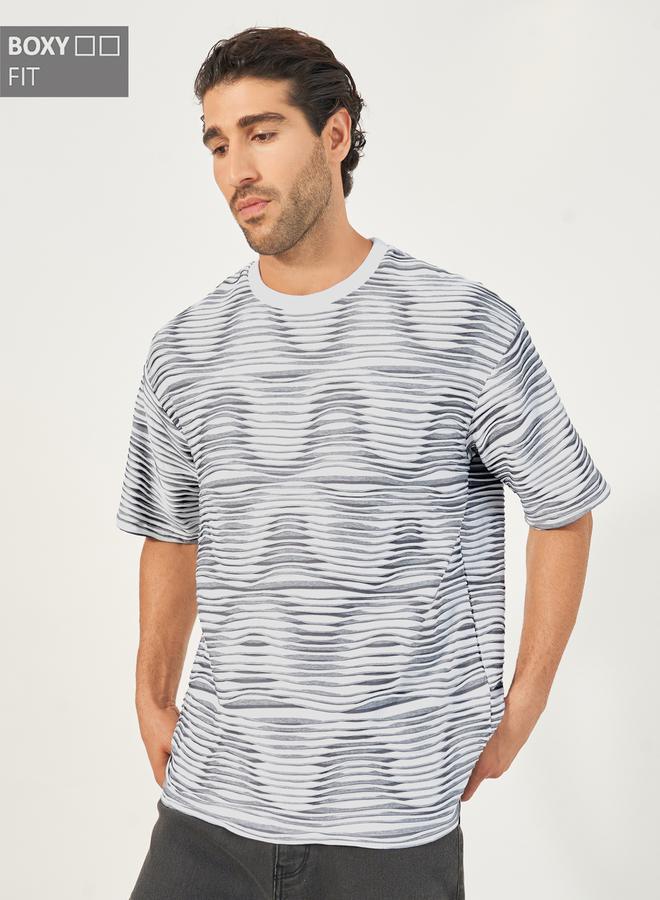 Styli Striped Wave Knit Boxy T-Shirt  - Image 1