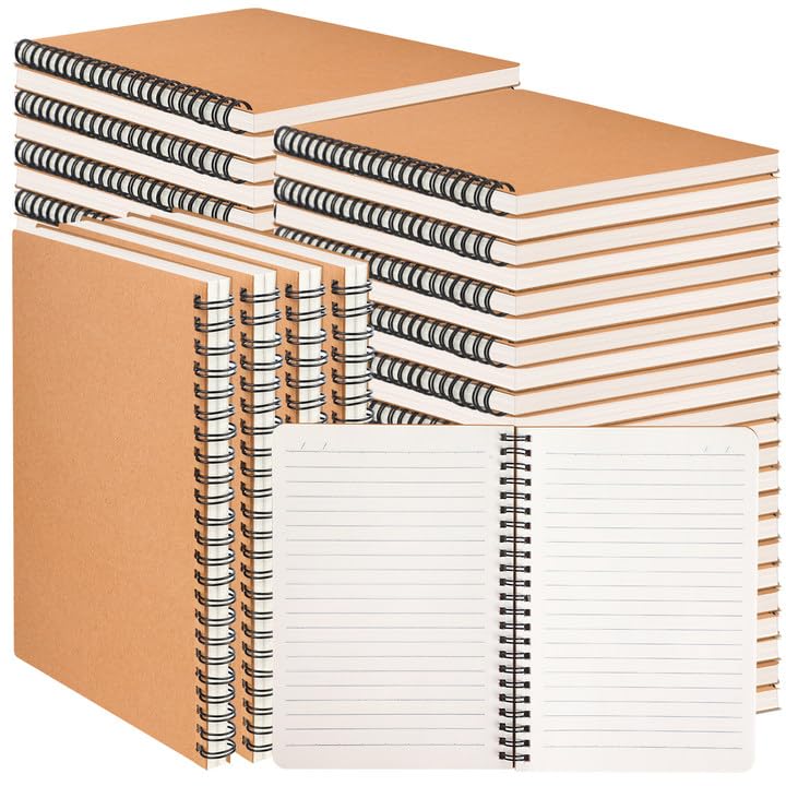 miikoul 60 Packs A5 Spiral Lined Notebooks, Kraft Paper Cover, 8.3"Ã—5.5", 60 Sheets/120 Pages, Ruled Notebooks Bulk, Hardcover Journal Notepad Travel Notebooks for Office and Back to School Supplies - Image 1