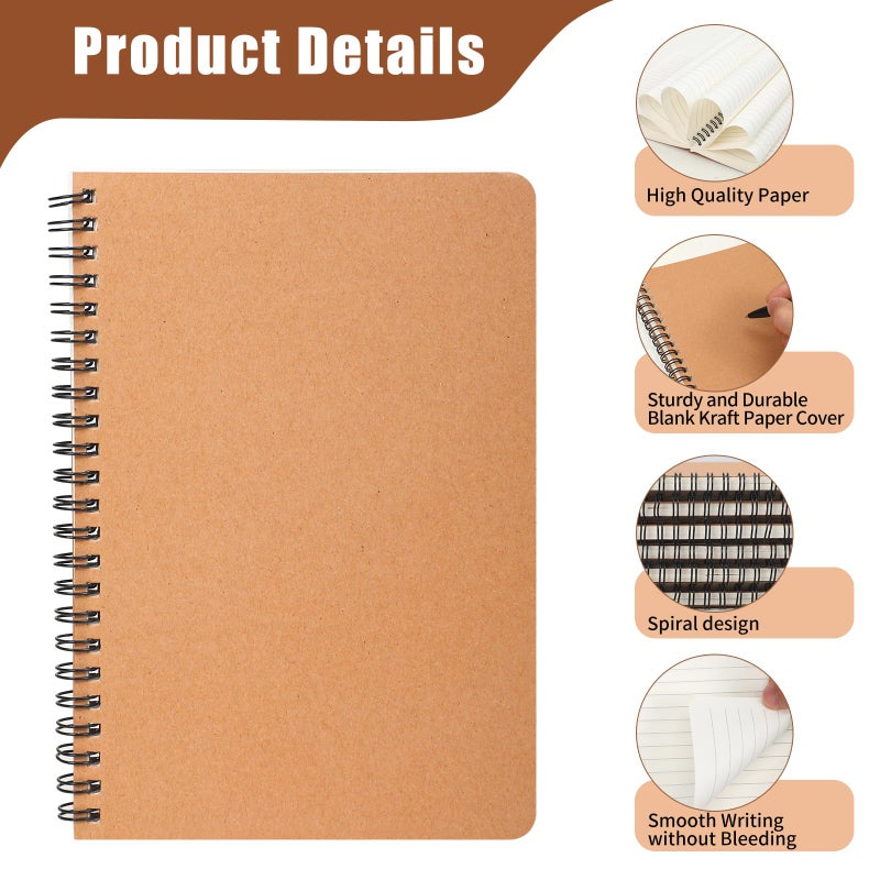 miikoul 60 Packs A5 Spiral Lined Notebooks, Kraft Paper Cover, 8.3"Ã—5.5", 60 Sheets/120 Pages, Ruled Notebooks Bulk, Hardcover Journal Notepad Travel Notebooks for Office and Back to School Supplies - Image 3