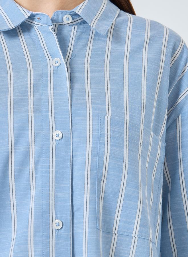 Styli Blue Striped Long Sleeve Shirt - Image 4