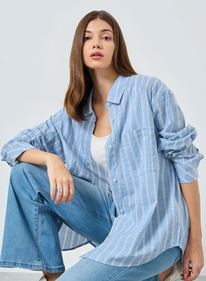 ستايلي قميص بأكمام طويلة بطباعة مخططة