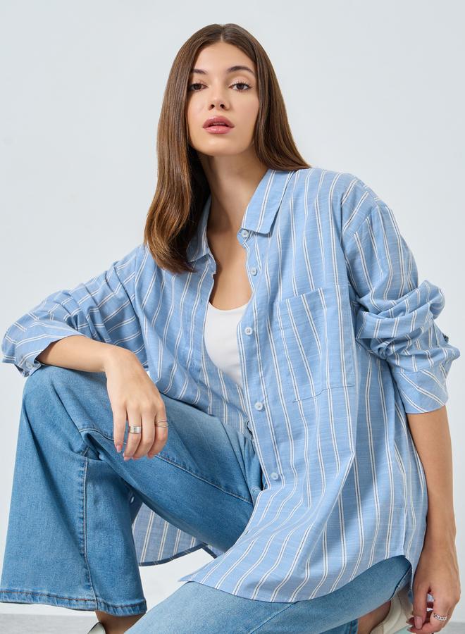 Styli Blue Striped Long Sleeve Shirt - Image 1