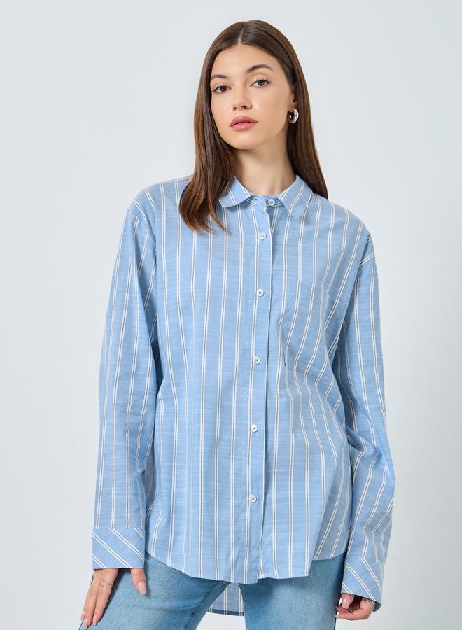 Styli Blue Striped Long Sleeve Shirt - Image 3