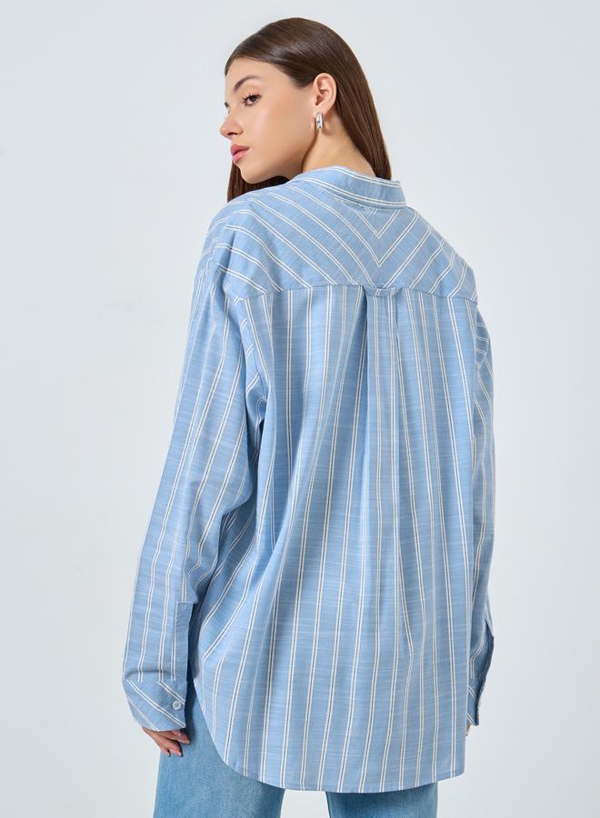 Styli Blue Striped Long Sleeve Shirt - Image 5
