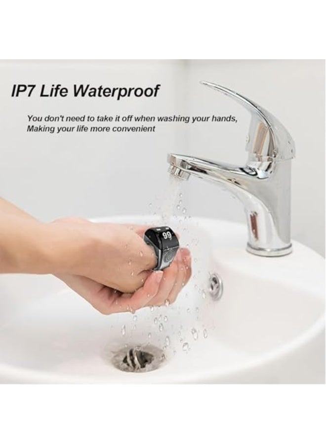 خاتم مسبحة ذكي من ماسادو، مخصص للصلاة، تذكير بتوقيت الصلاة، شاشة OLED، عداد، خاتم ذكي، أسود، مقاوم للماء بدرجة IPX7، يأتي مع علبة شحن لعمر بطارية طويل (20 ملم) - Image 5