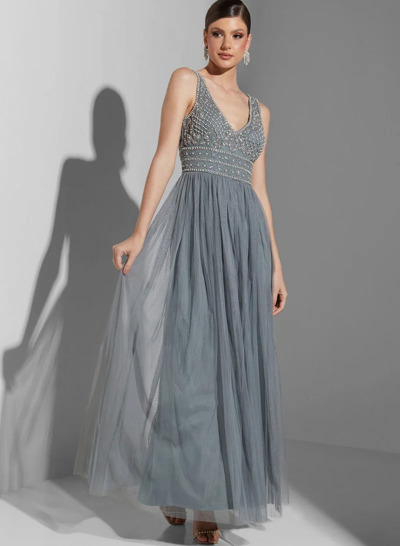 Namshi x Youmna Embellished Mesh Dress