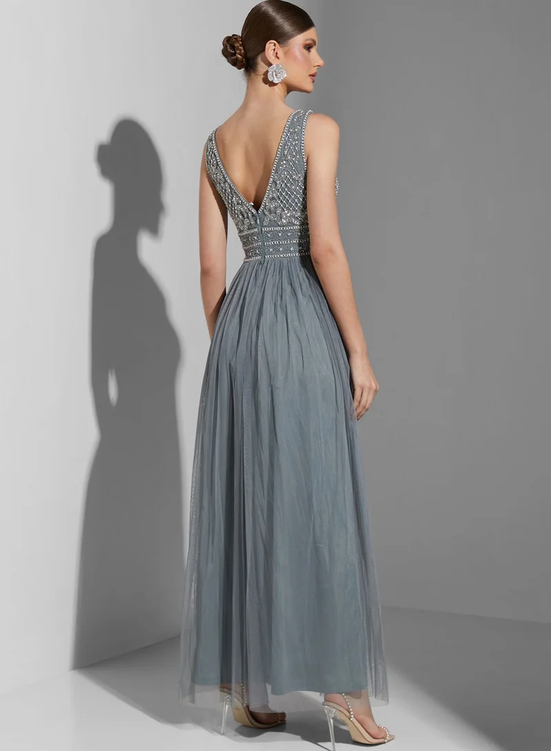 Namshi x Youmna Embellished Mesh Dress