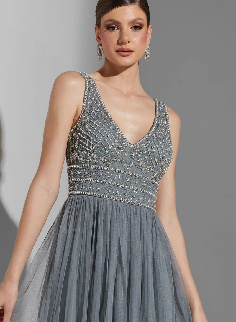 Namshi x Youmna Embellished Mesh Dress