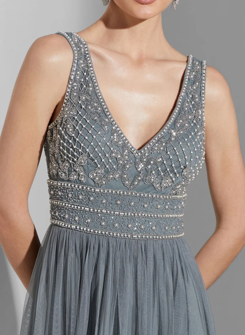 Namshi x Youmna Embellished Mesh Dress