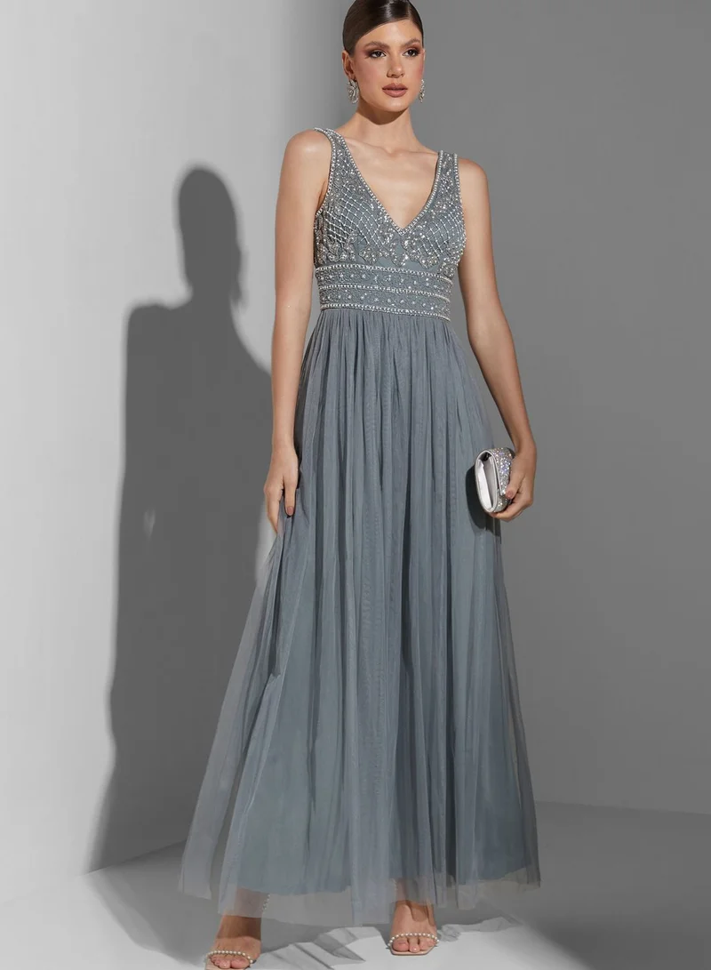 Namshi x Youmna Embellished Mesh Dress
