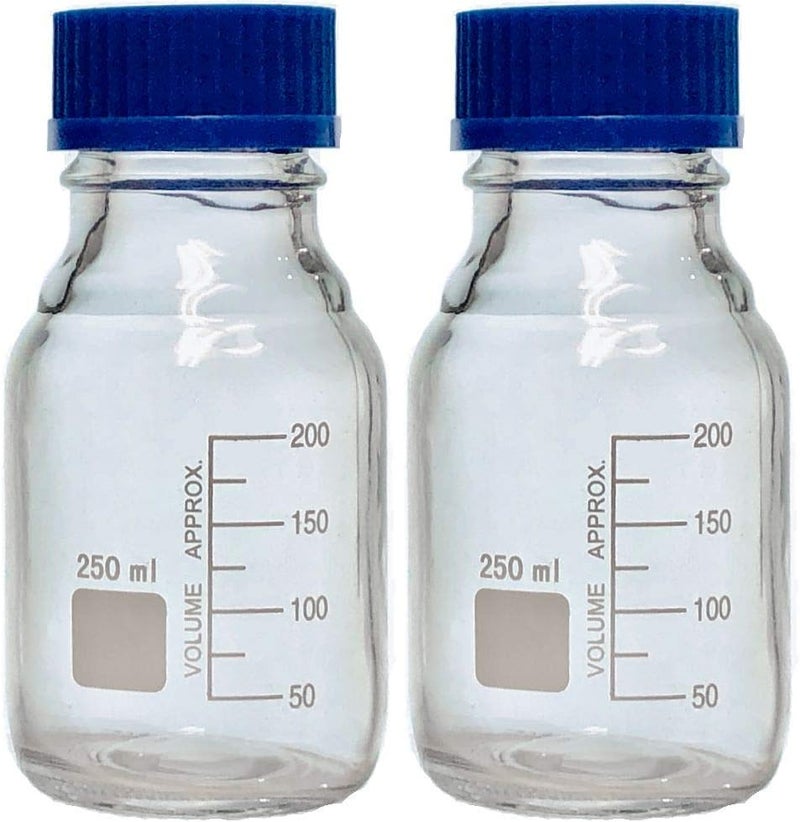 Karter Scientific 250ml Glass Round Media Storage Bottles with GL45 Screw Cap, Borosilicate Glass, 251L3 (Pack of 2), Blue - Image 2