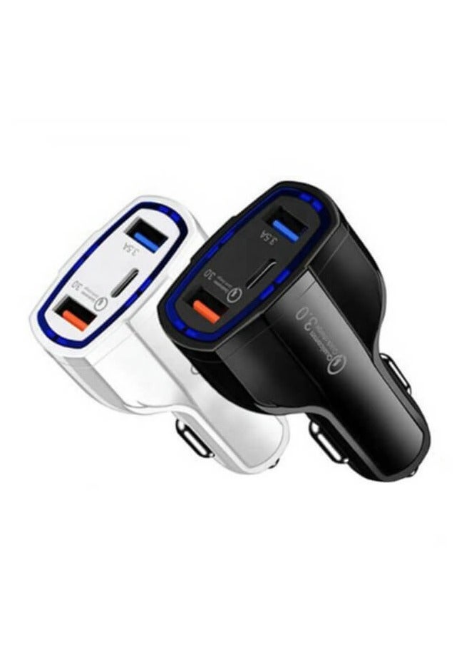 RIYAD GADGETS 2-Pack QC 3.0 Car Charger with USB & Type-C - Black & White - Image 1