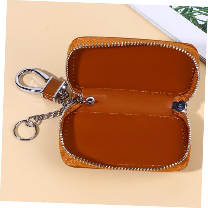 Leather Car Key Holder Zipper Pouch for Men and Women Durable and Portable Keys Storage Bag Chic and Stylish Design for Land Brown - Image 5