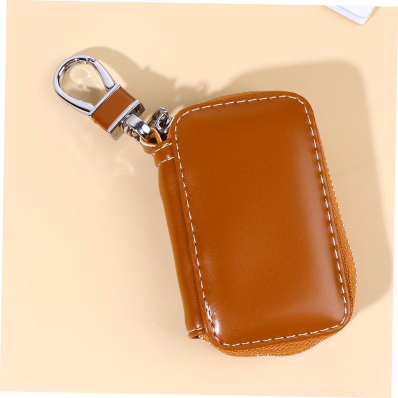 Leather Car Key Holder Zipper Pouch for Men and Women Durable and Portable Keys Storage Bag Chic and Stylish Design for Land Brown - Image 3