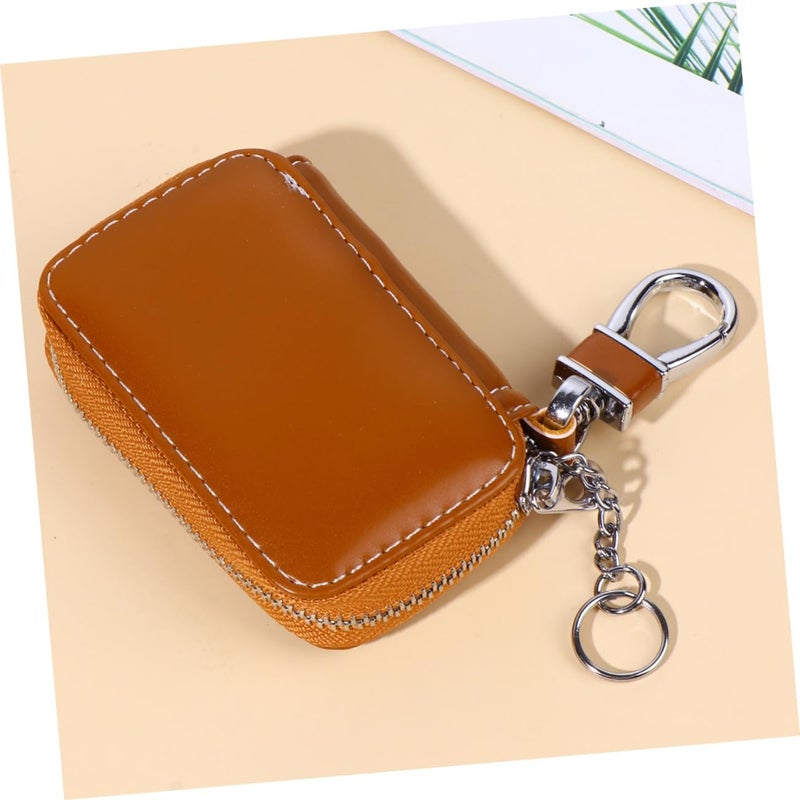 Leather Car Key Holder Zipper Pouch for Men and Women Durable and Portable Keys Storage Bag Chic and Stylish Design for Land Brown - Image 2