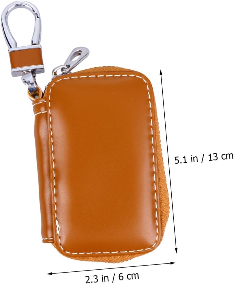 Leather Car Key Holder Zipper Pouch for Men and Women Durable and Portable Keys Storage Bag Chic and Stylish Design for Land Brown - Image 4
