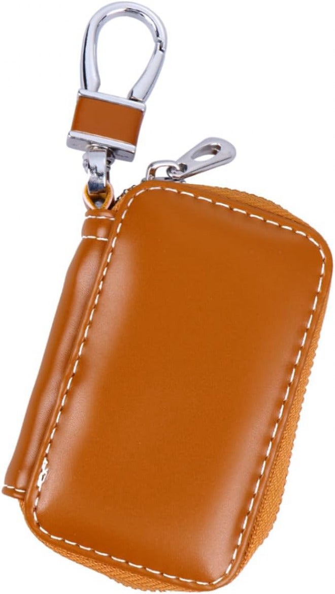 Leather Car Key Holder Zipper Pouch for Men and Women Durable and Portable Keys Storage Bag Chic and Stylish Design for Land Brown - Image 1