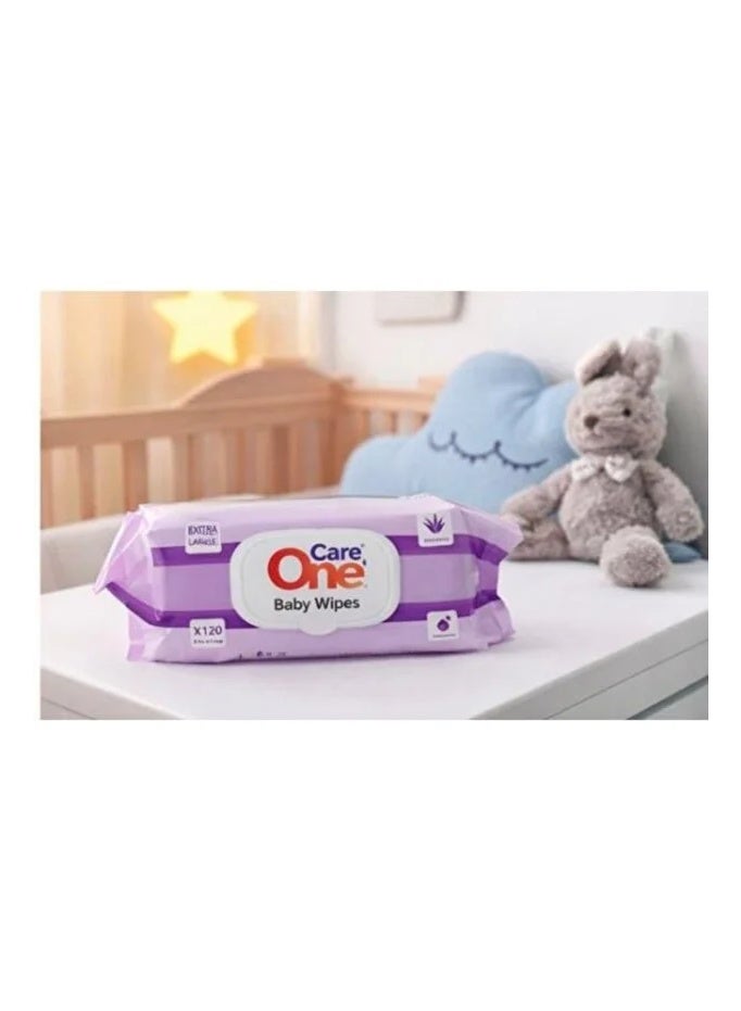 CareOne Care One Care OneCare One Extra Large Baby Wipes (Purple) – 3 Pack Value Bundle (3 x 120 Sheets)